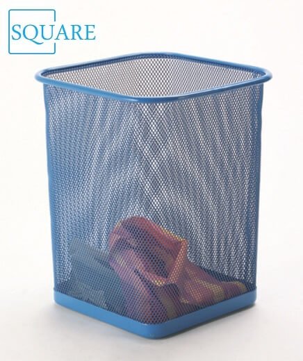 Square Steel Mesh Trash Waste Basket Blue